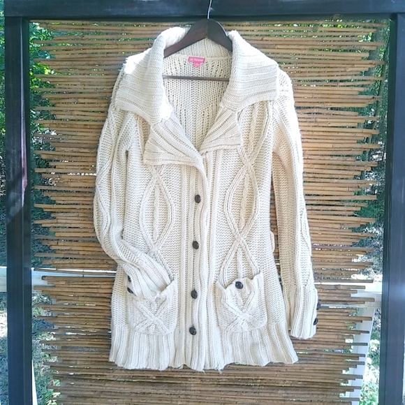 JJ Forever L Creme Cable Knit Cardigan Sweater - Picture 1 of 9